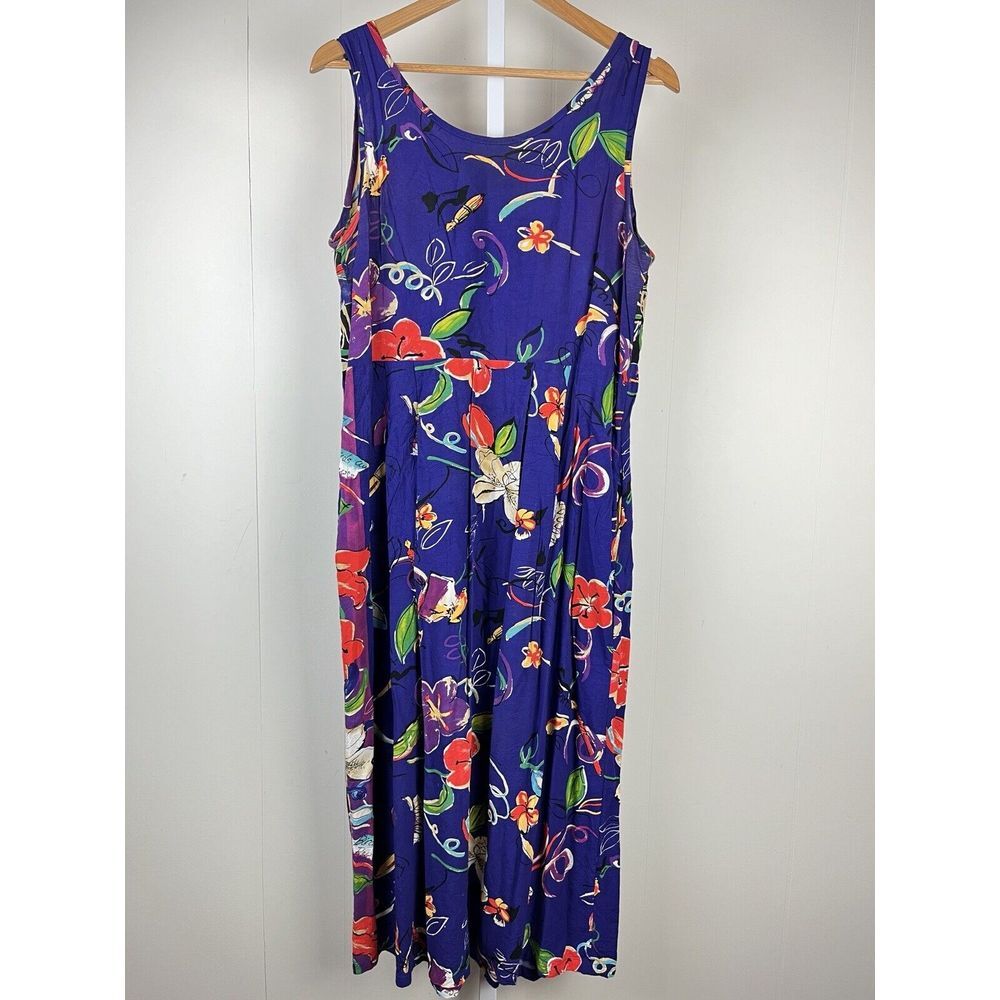Sand Dollars Maxi Dress Womens‎ L Purple Floral Rayon Pleated Vintage 90s